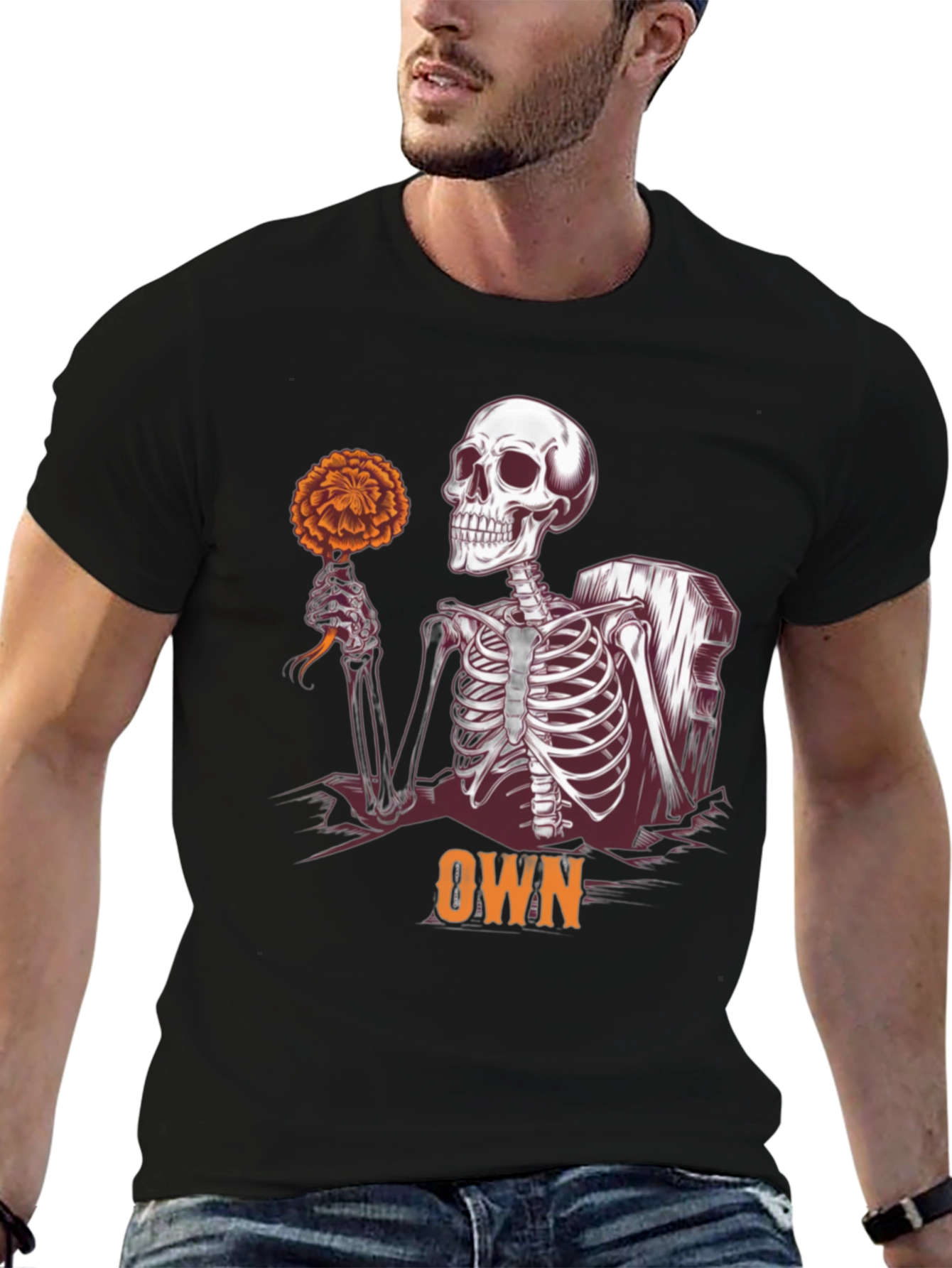Skeleton Holding Flower Graphic Tee