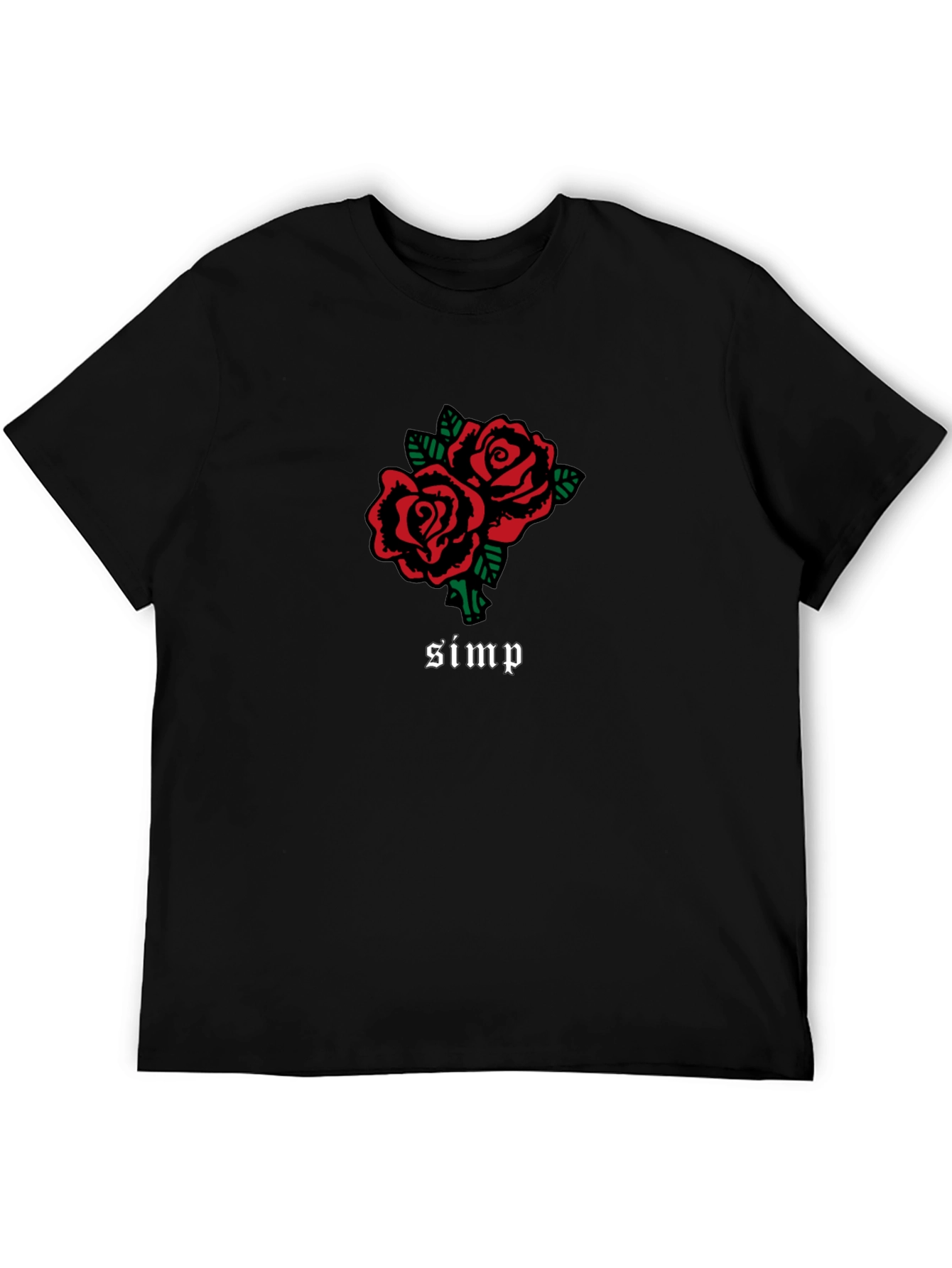 Red Rose Simp Graphic Black T-Shirt