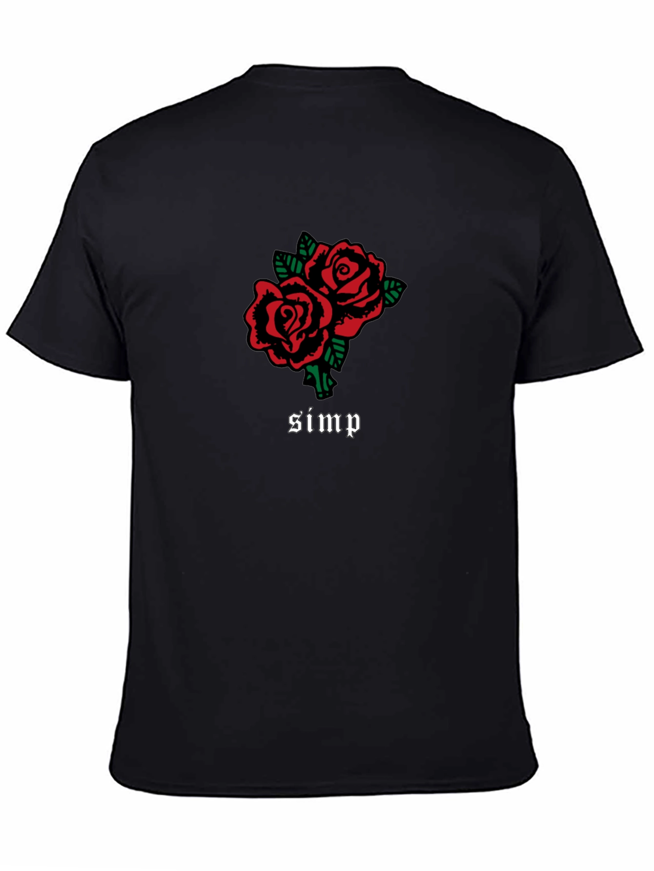 Red Rose Simp Graphic Black T-Shirt