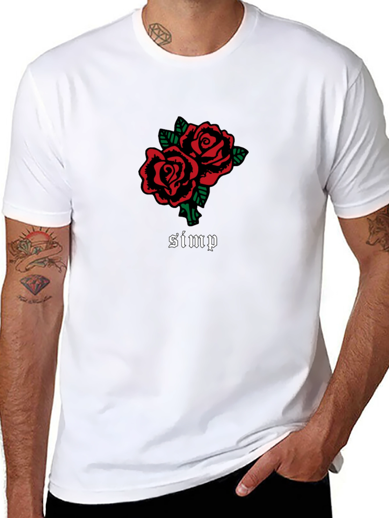 Red Rose Simp Graphic Black T-Shirt