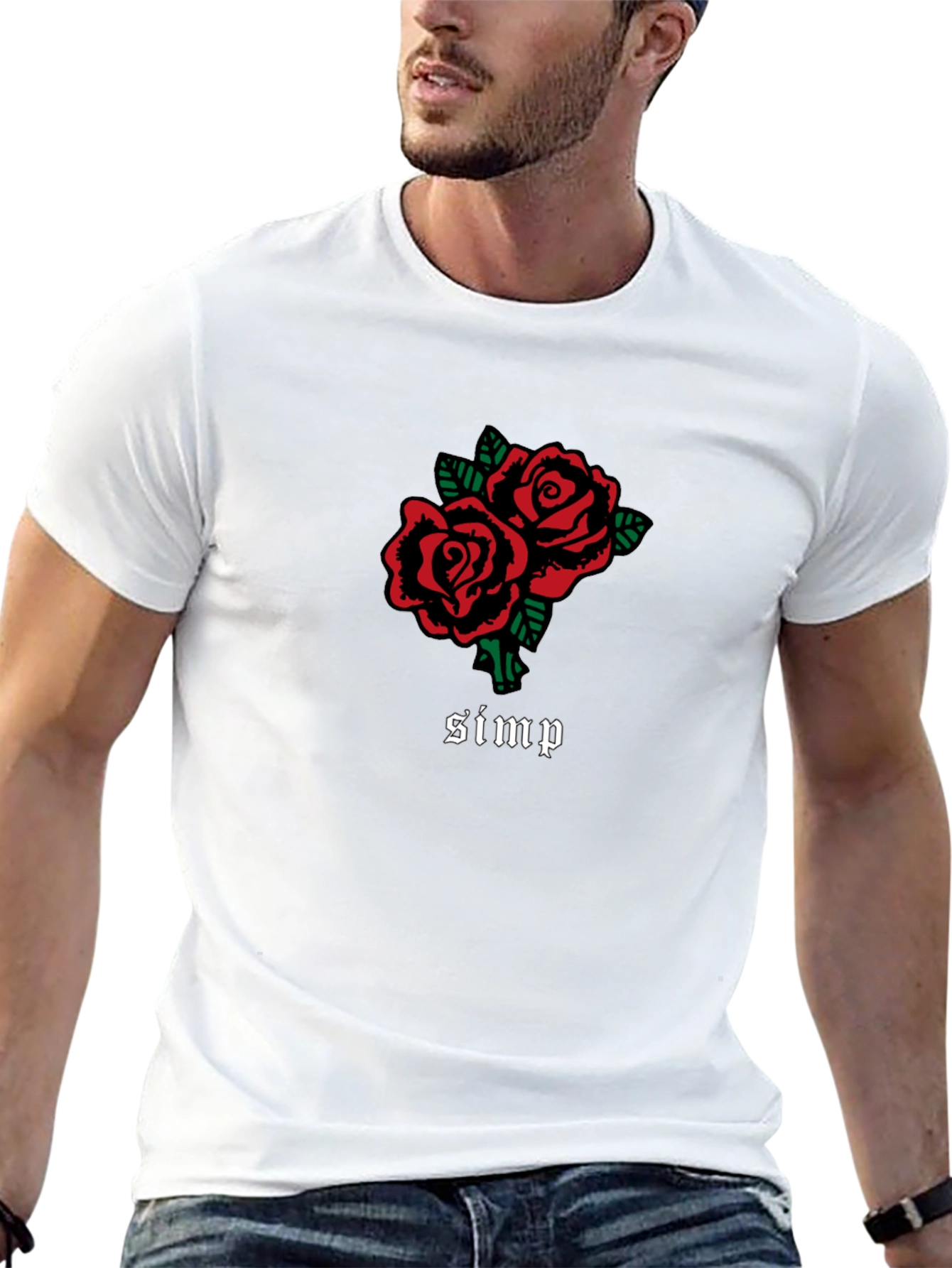Red Rose Simp Graphic Black T-Shirt