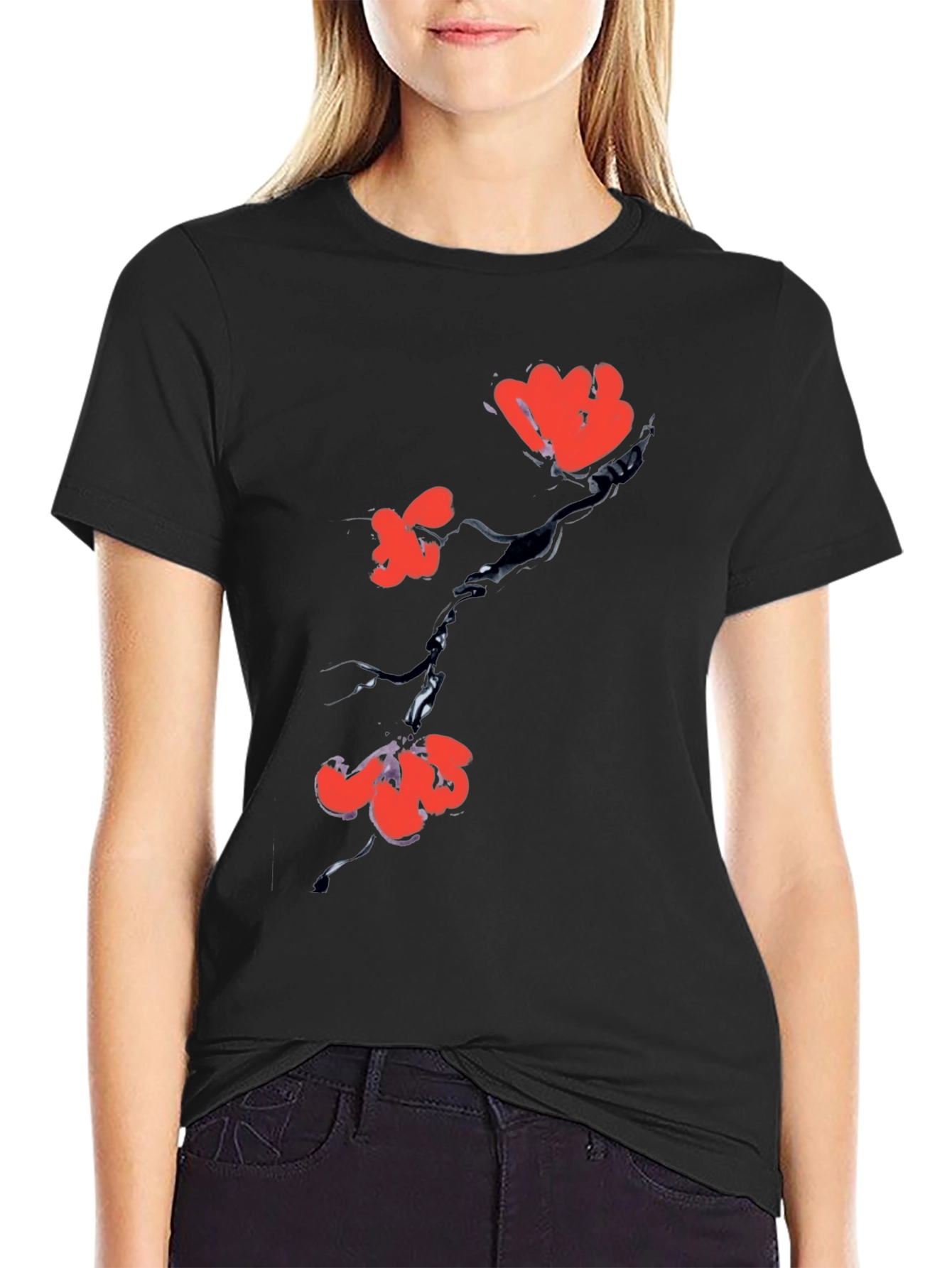 Black Floral Print Tee