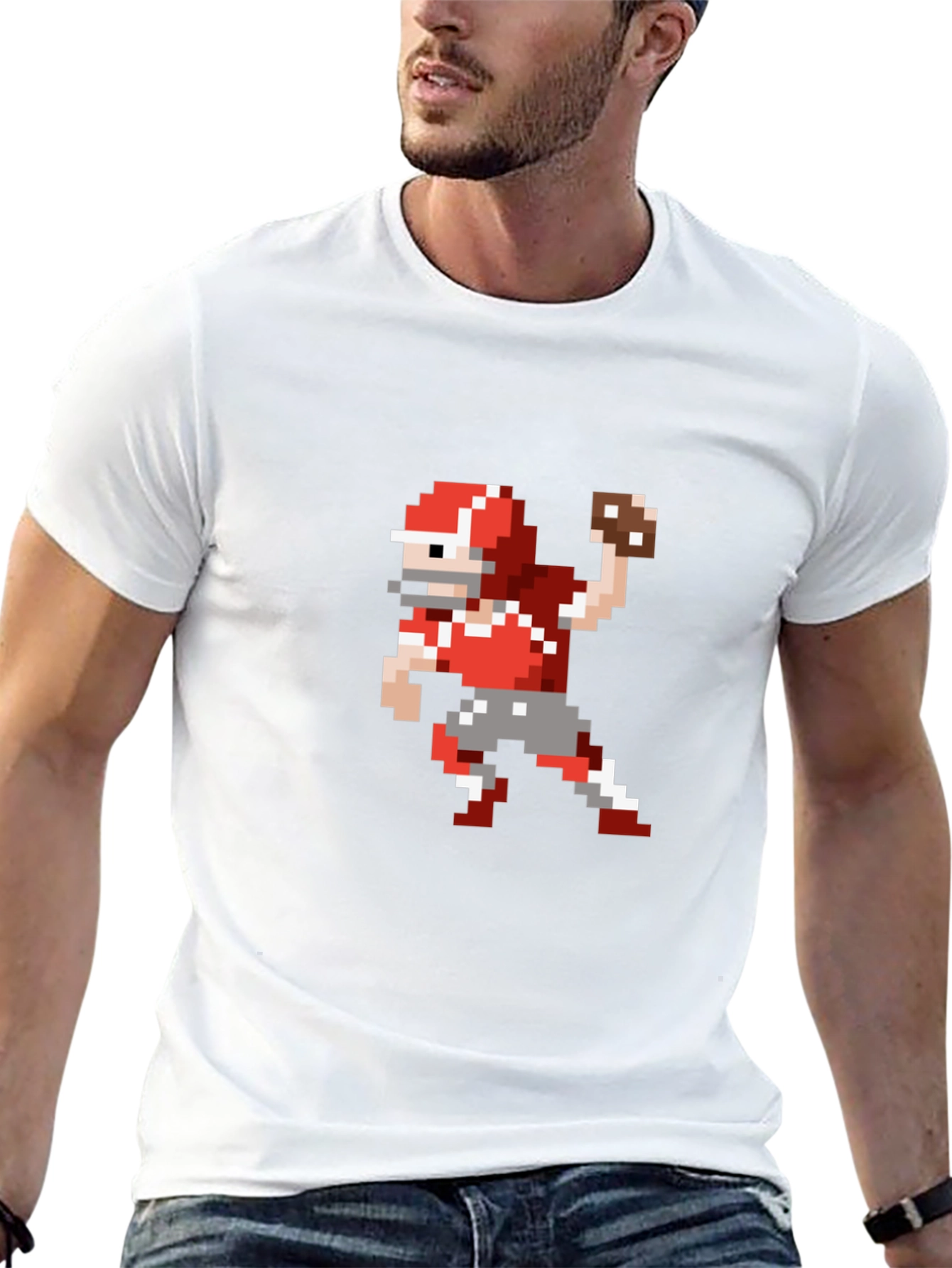 Pixel Football Player Throwing Black T-Shirt