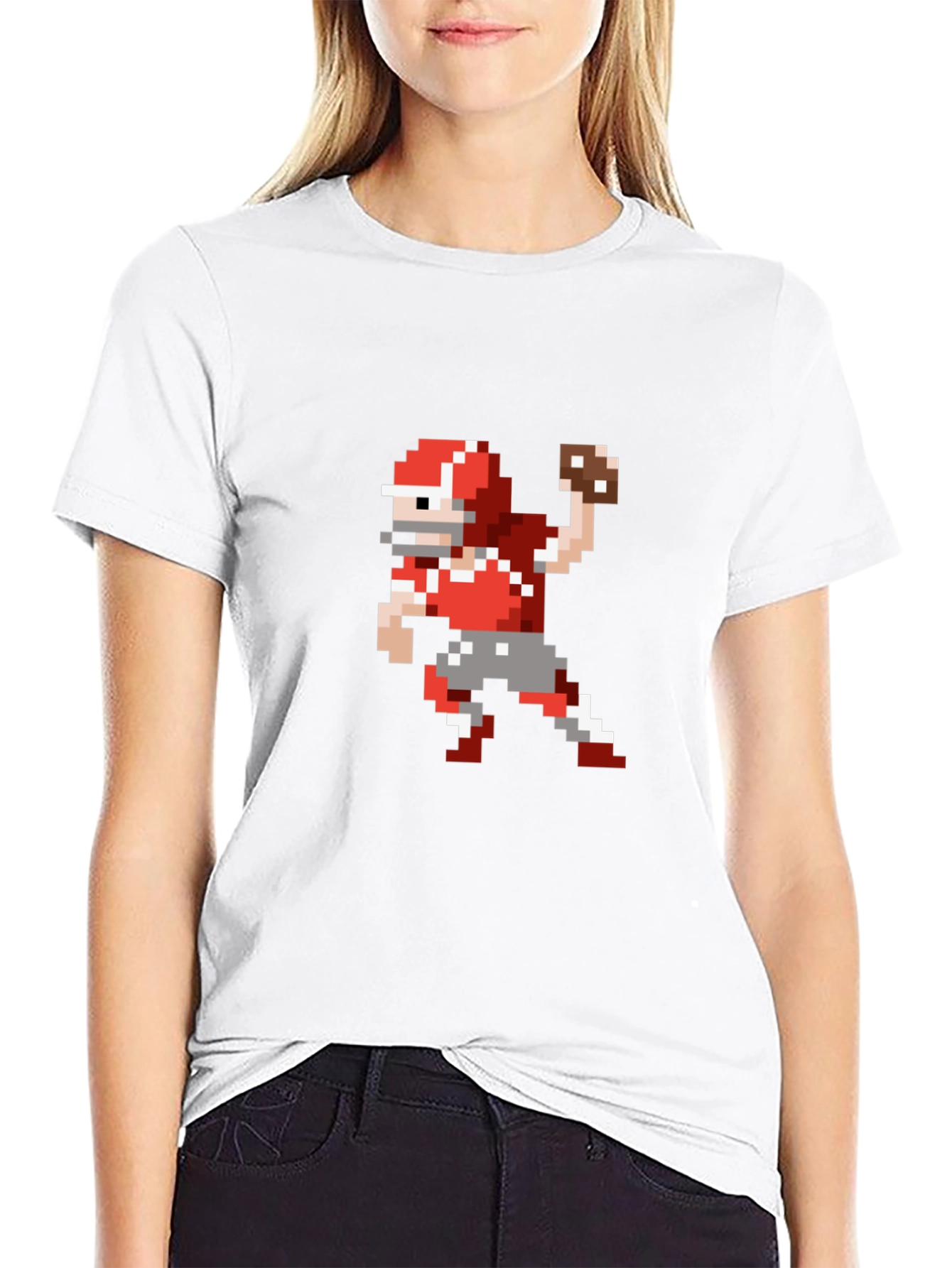 Pixel Football Player Throwing Black T-Shirt