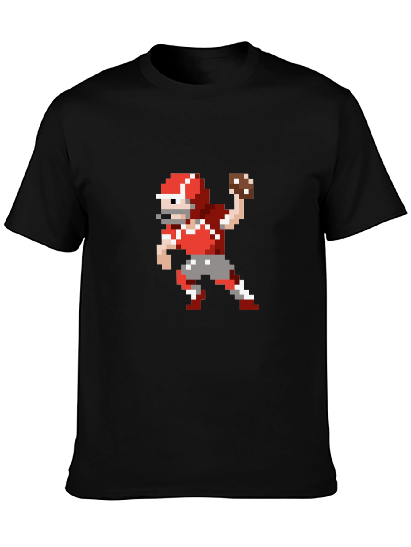 Pixel Football Player Throwing Black T-Shirt