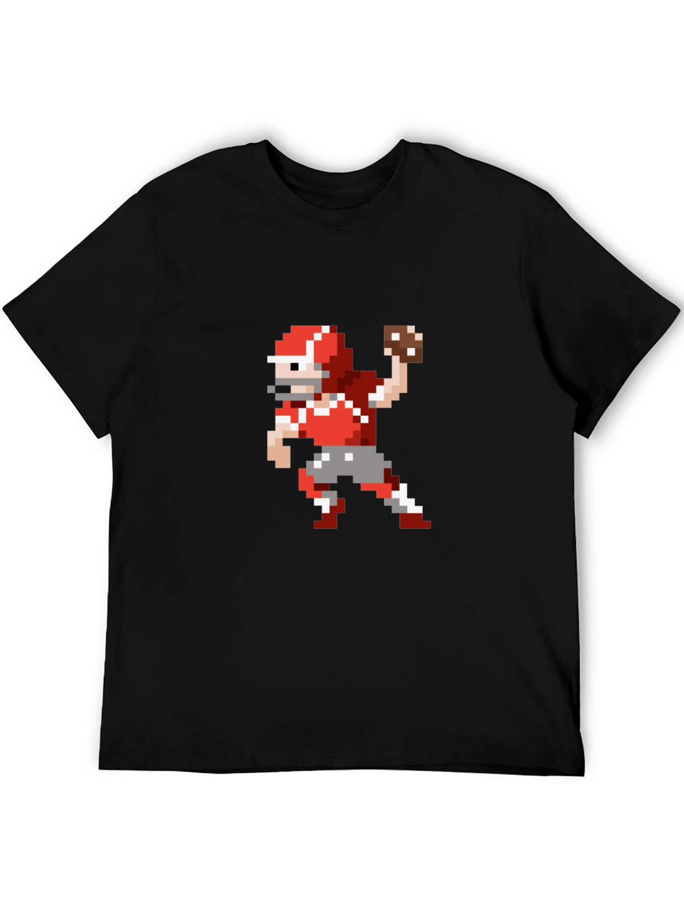 Pixel Football Player Throwing Black T-Shirt