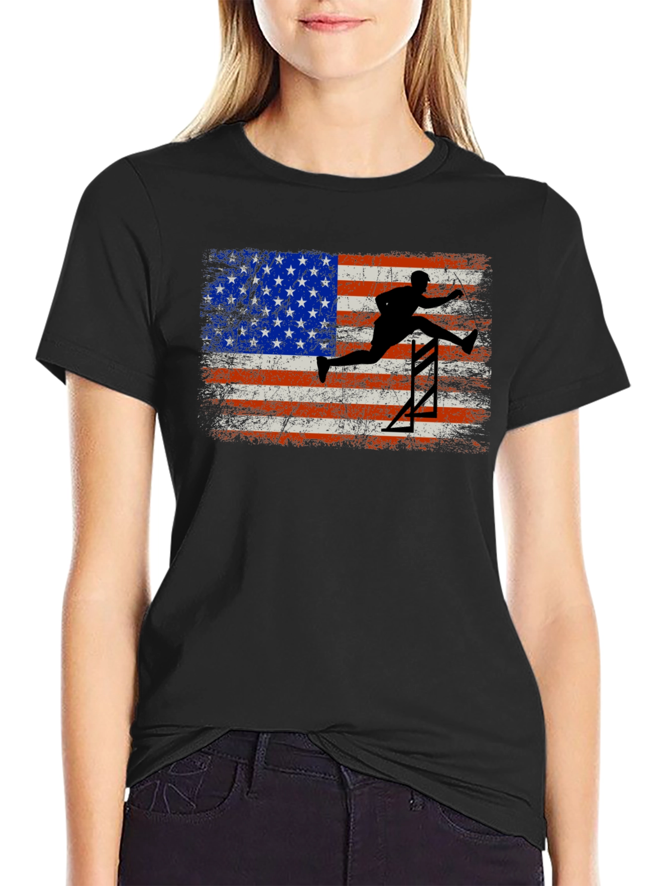 USA Flag Hurdler Graphic Tee