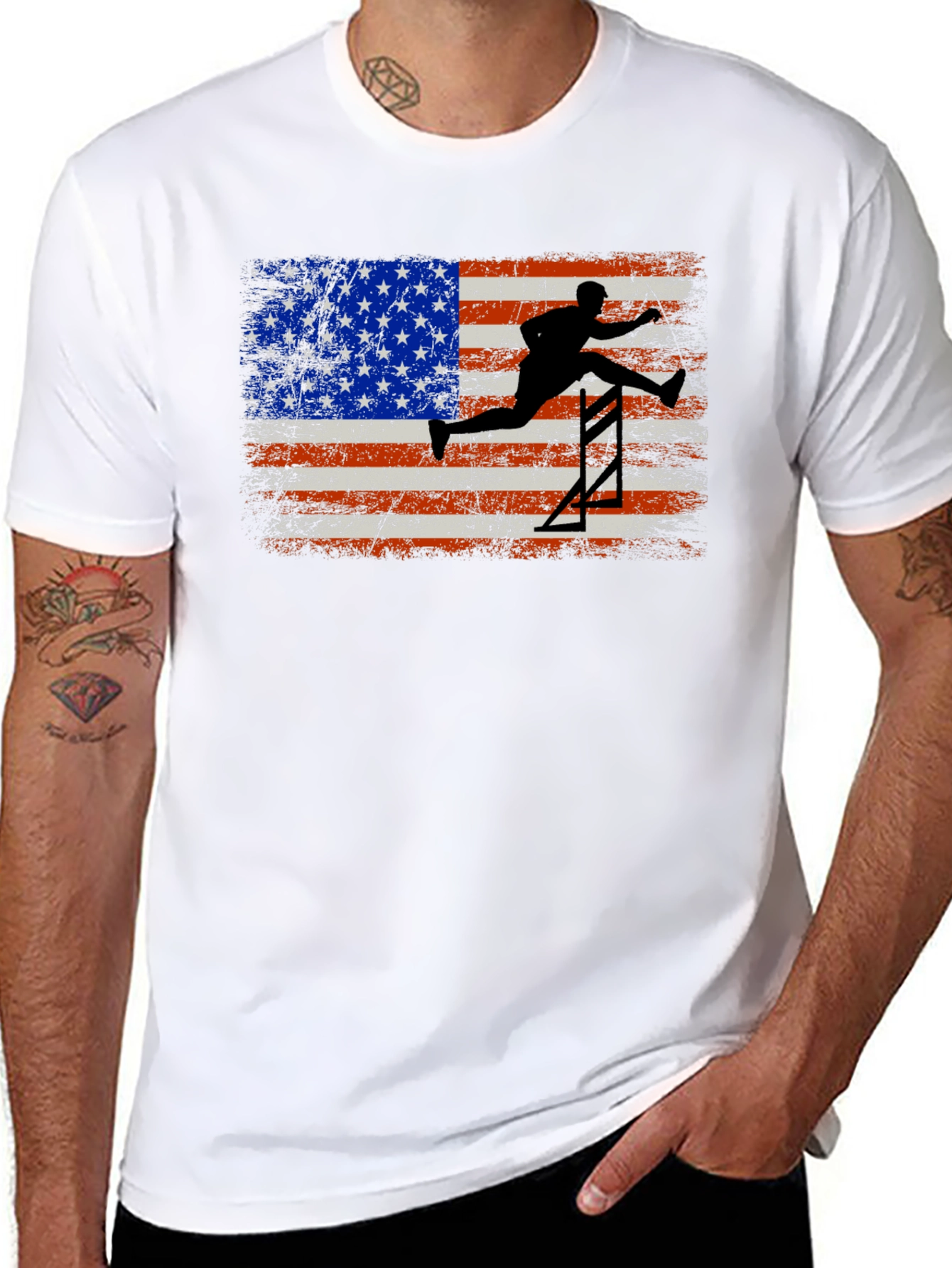 USA Flag Hurdler Graphic Tee
