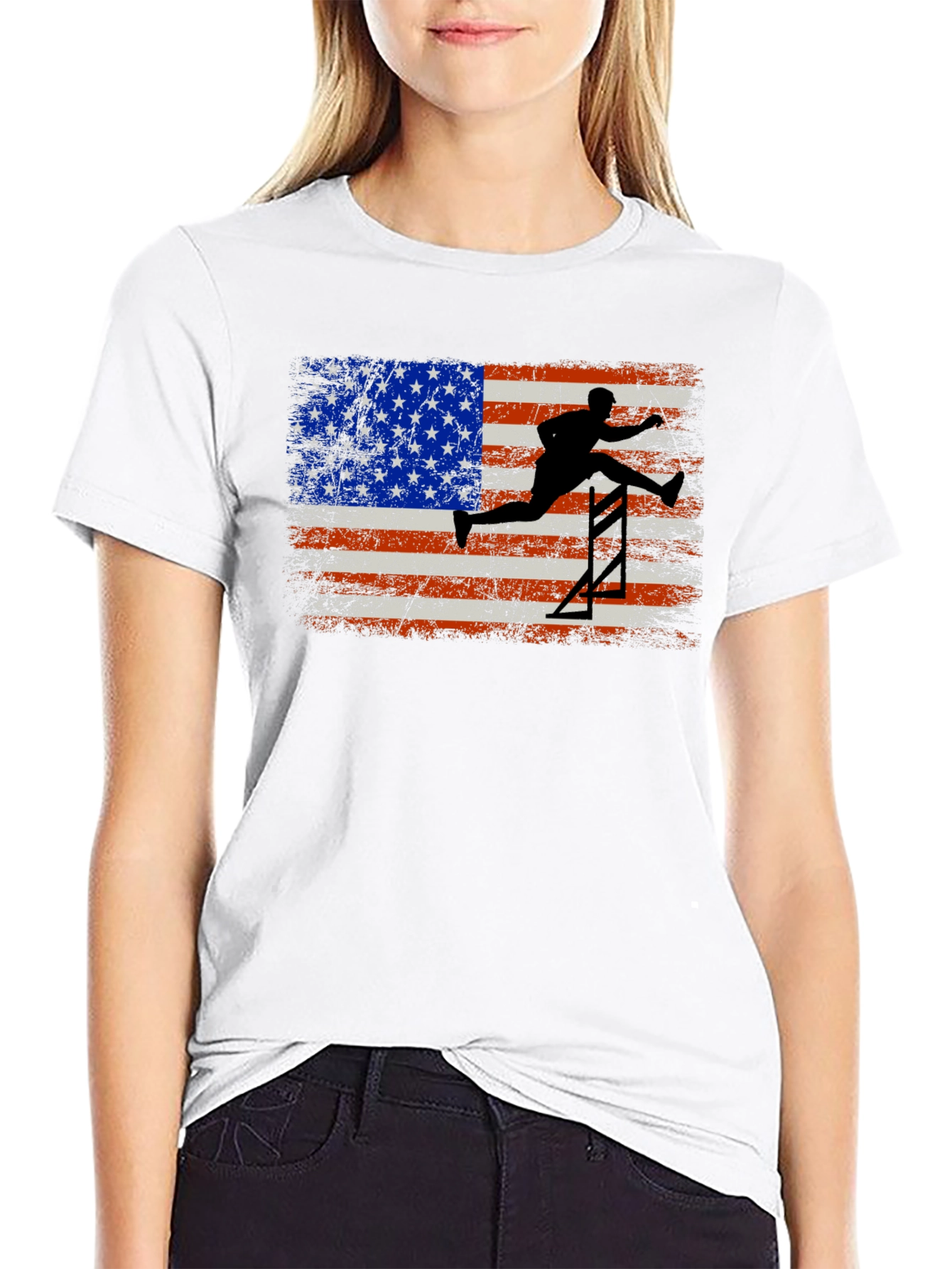 USA Flag Hurdler Graphic Tee