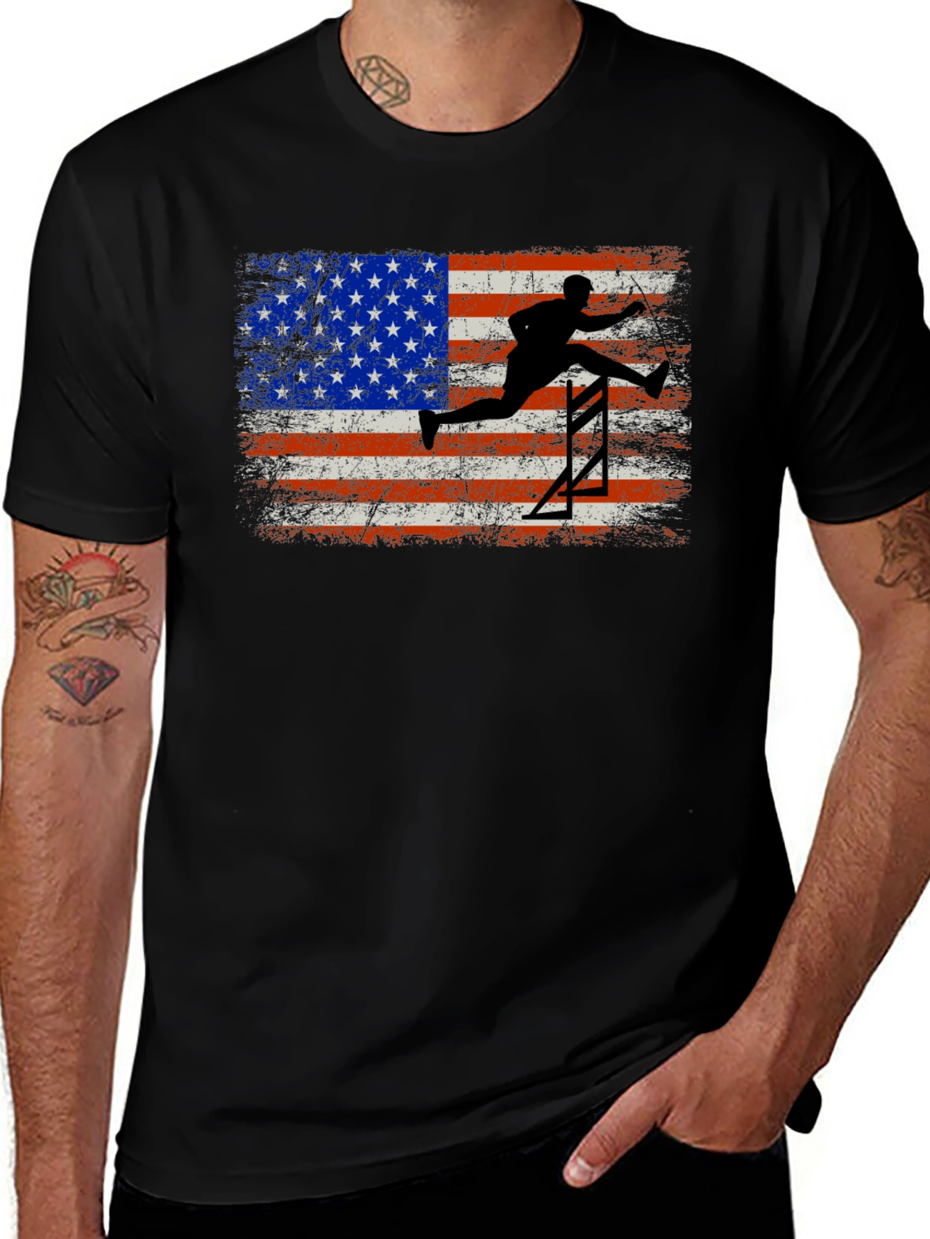 USA Flag Hurdler Graphic Tee