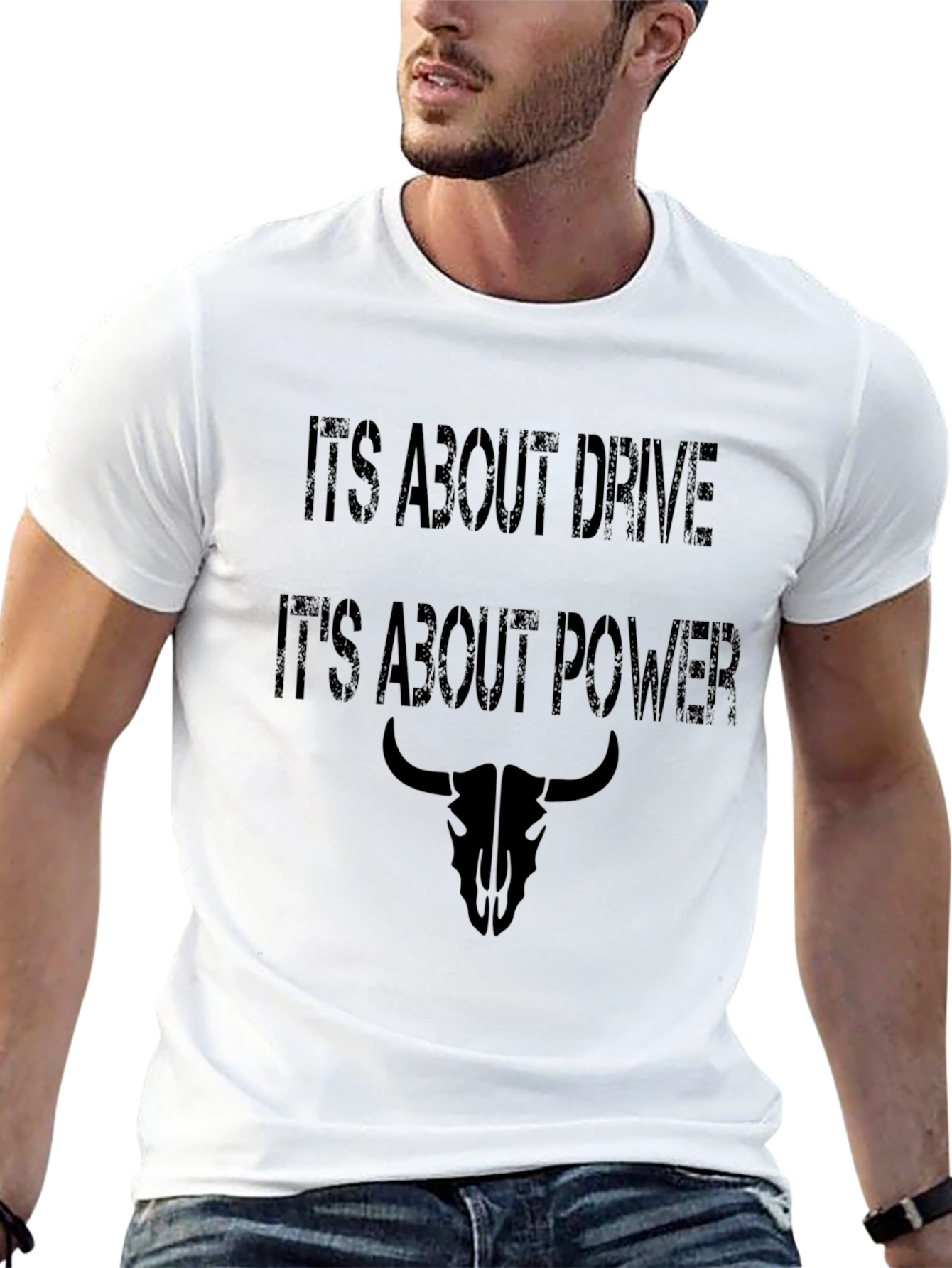 Drive and Power Bull Skull Graphic Tee