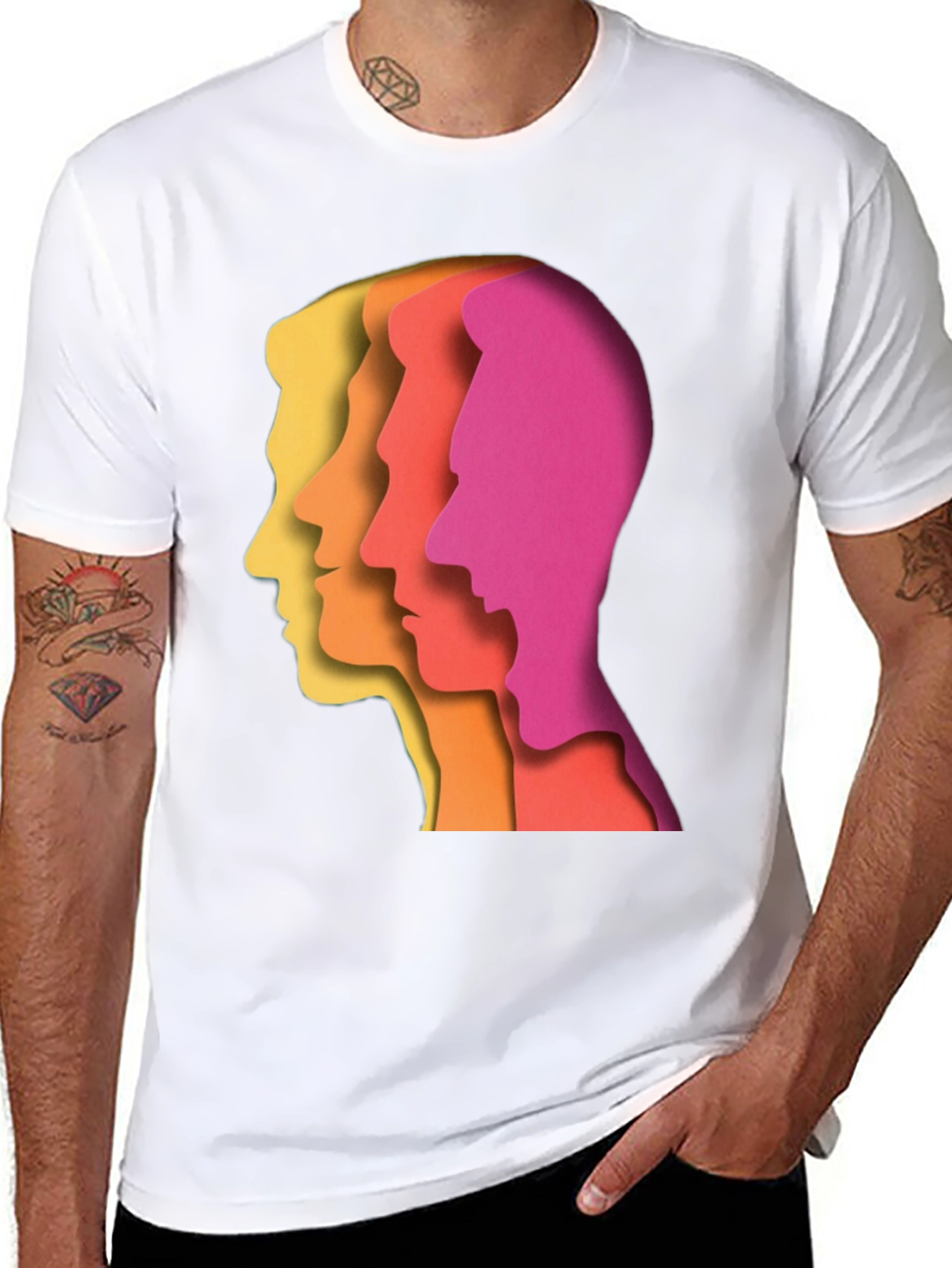 Abstract Faces Graphic Tee - Mens Black T-Shirt