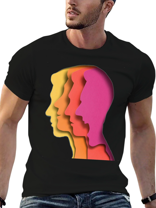 Abstract Faces Graphic Tee - Mens Black T-Shirt