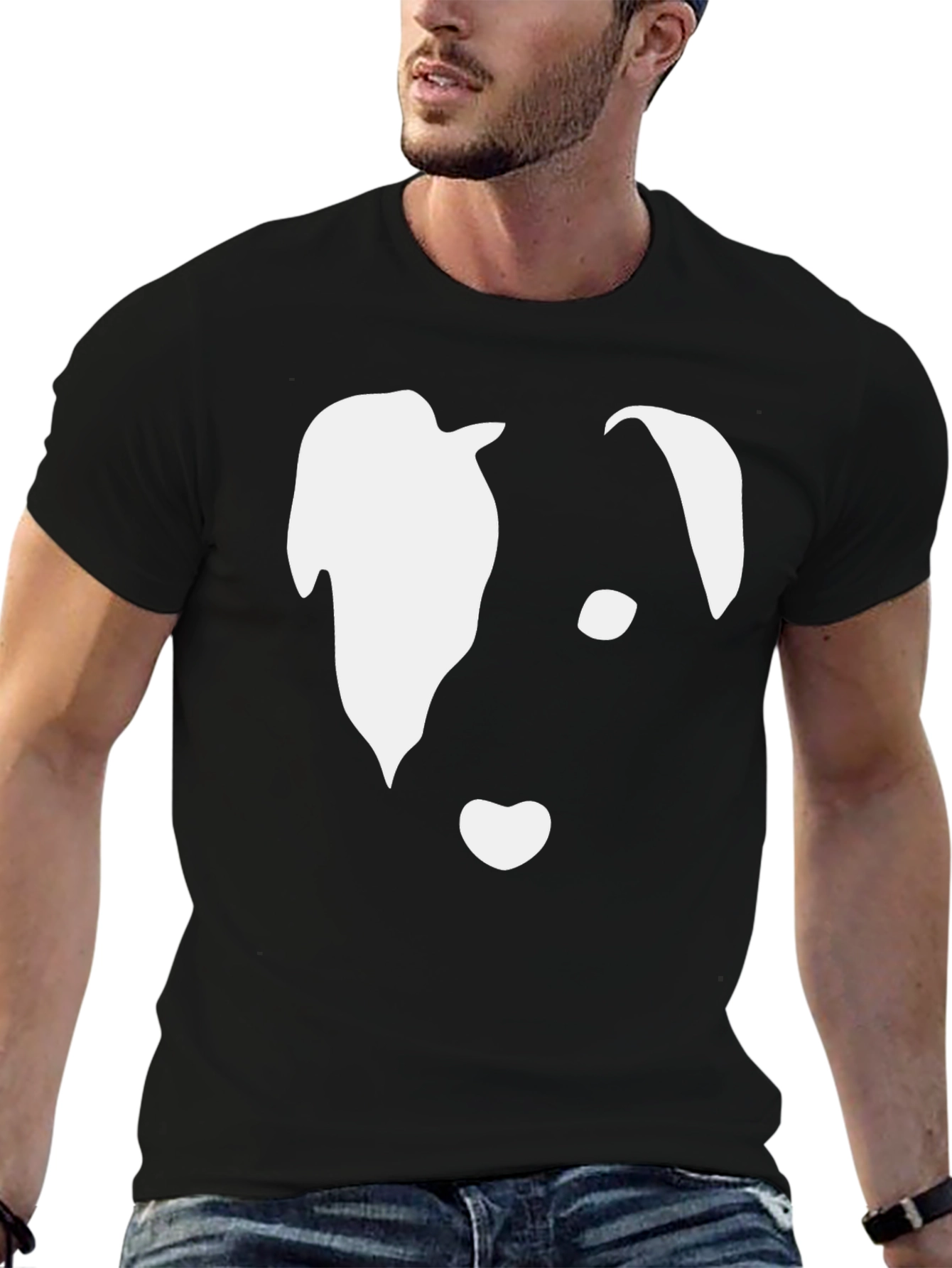 Abstract Dog Face Graphic Tee - Black