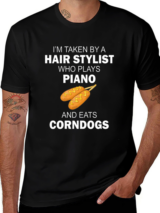 Hair Stylist Piano and Corndog Graphic Tee