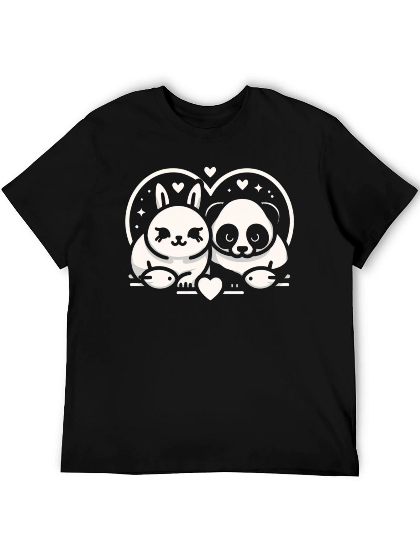 Cute Panda & Bunny Love Graphic T-Shirt