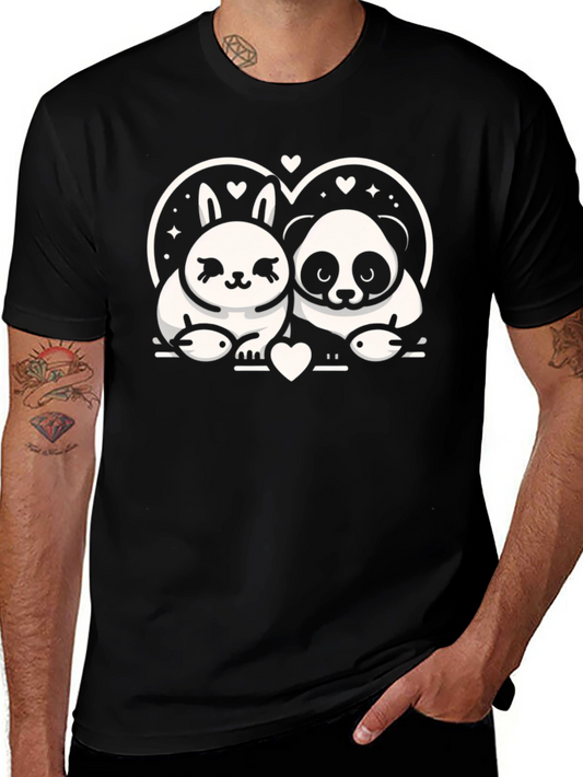 Cute Panda & Bunny Love Graphic T-Shirt
