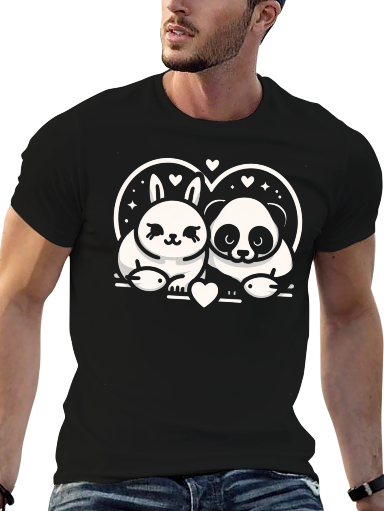 Cute Panda & Bunny Love Graphic T-Shirt