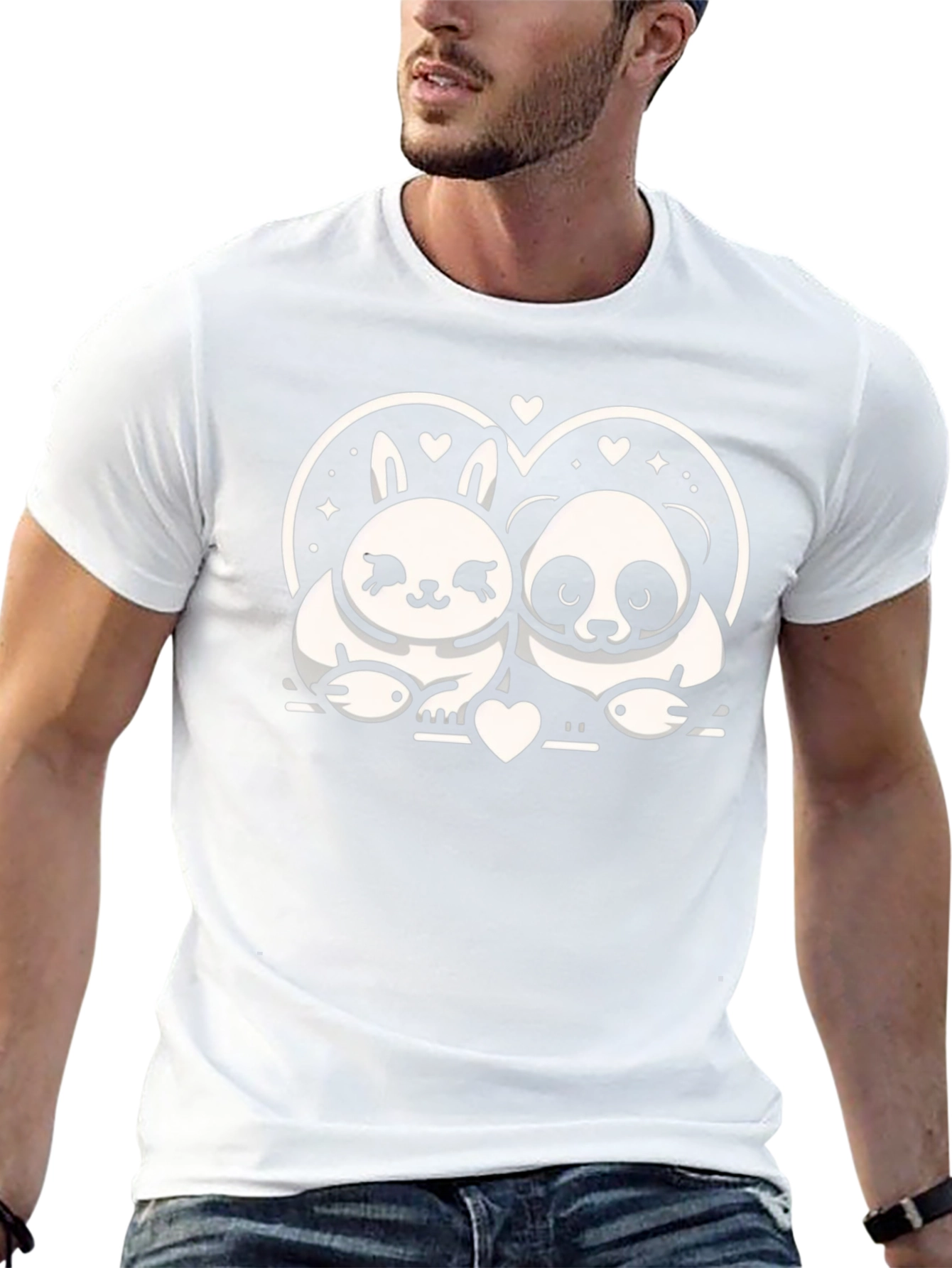 Cute Panda & Bunny Love Graphic T-Shirt