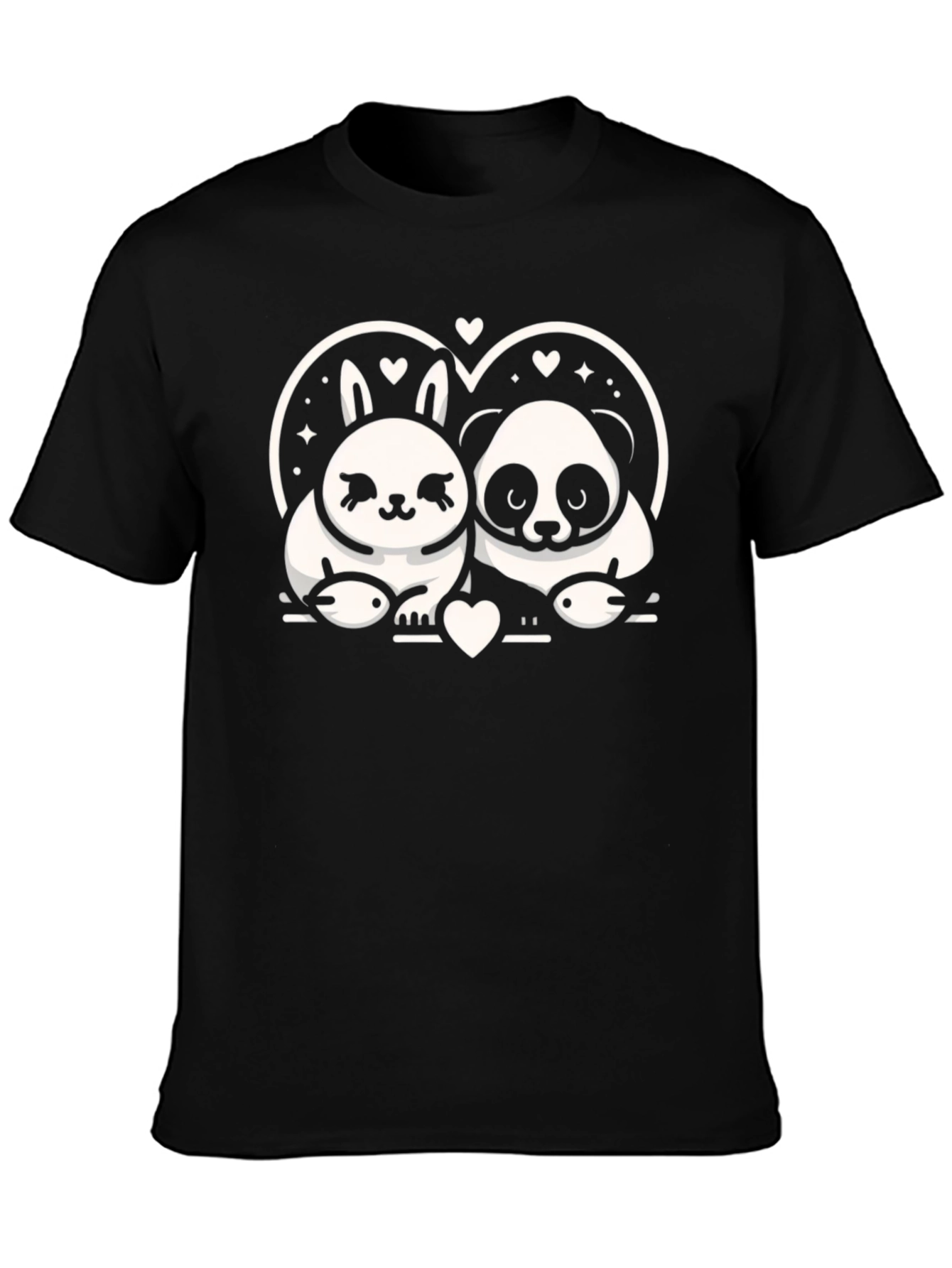 Cute Panda & Bunny Love Graphic T-Shirt