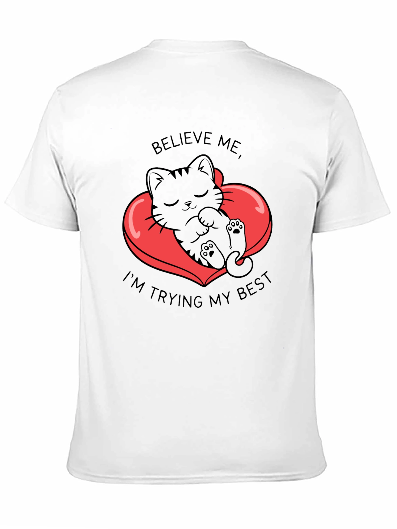 Cute Kitten Believe Me Graphic Black T-Shirt