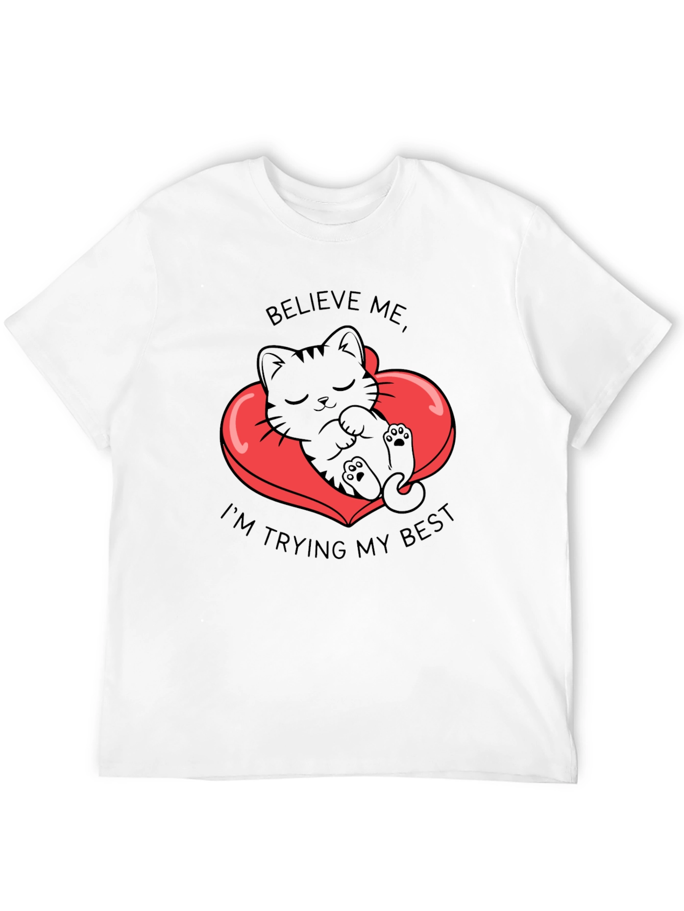 Cute Kitten Believe Me Graphic Black T-Shirt
