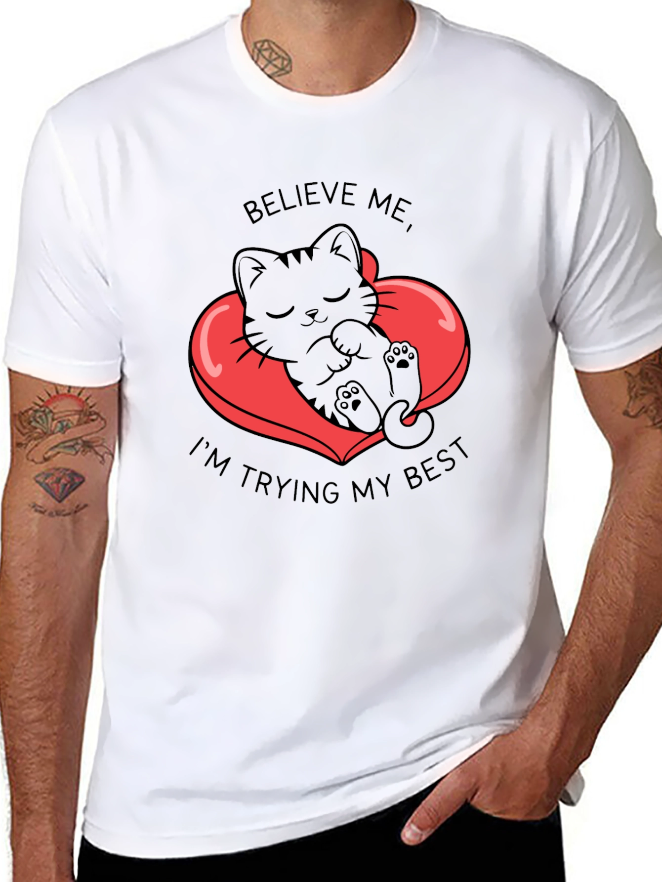 Cute Kitten Believe Me Graphic Black T-Shirt
