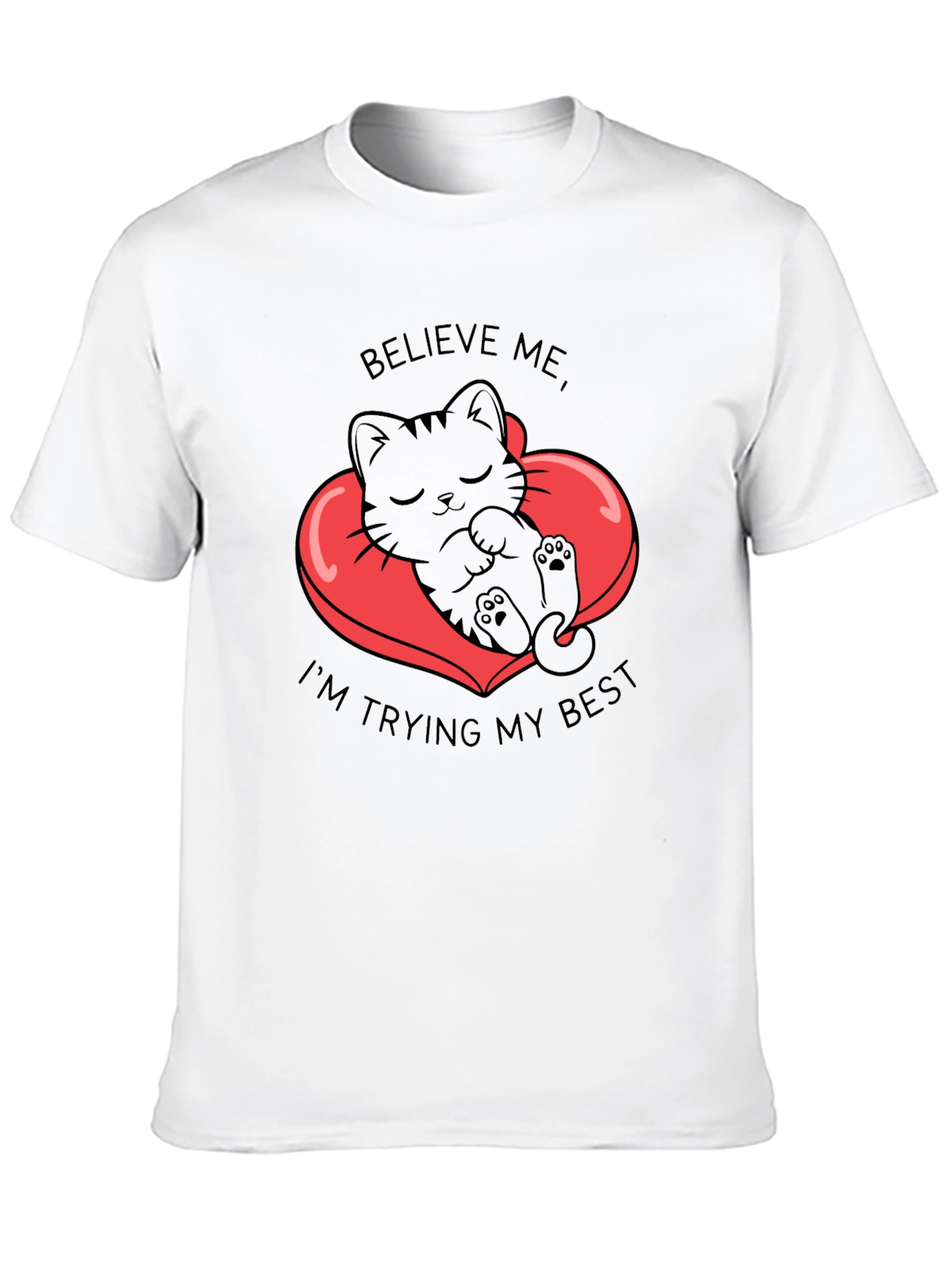 Cute Kitten Believe Me Graphic Black T-Shirt