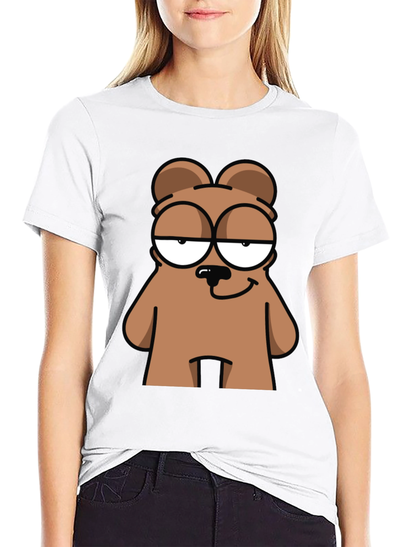Cool Bear Cartoon Graphic Print Black T-Shirt
