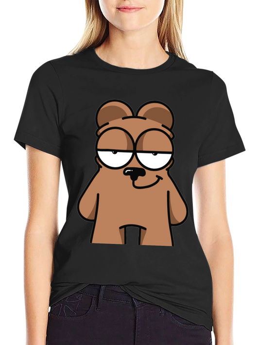 Cool Bear Cartoon Graphic Print Black T-Shirt