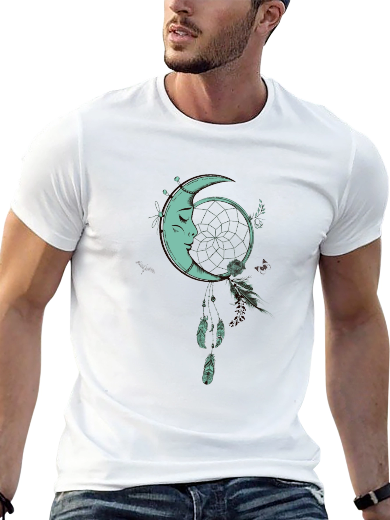 Moon Dreamcatcher Graphic Tee - Black Cotton Shirt