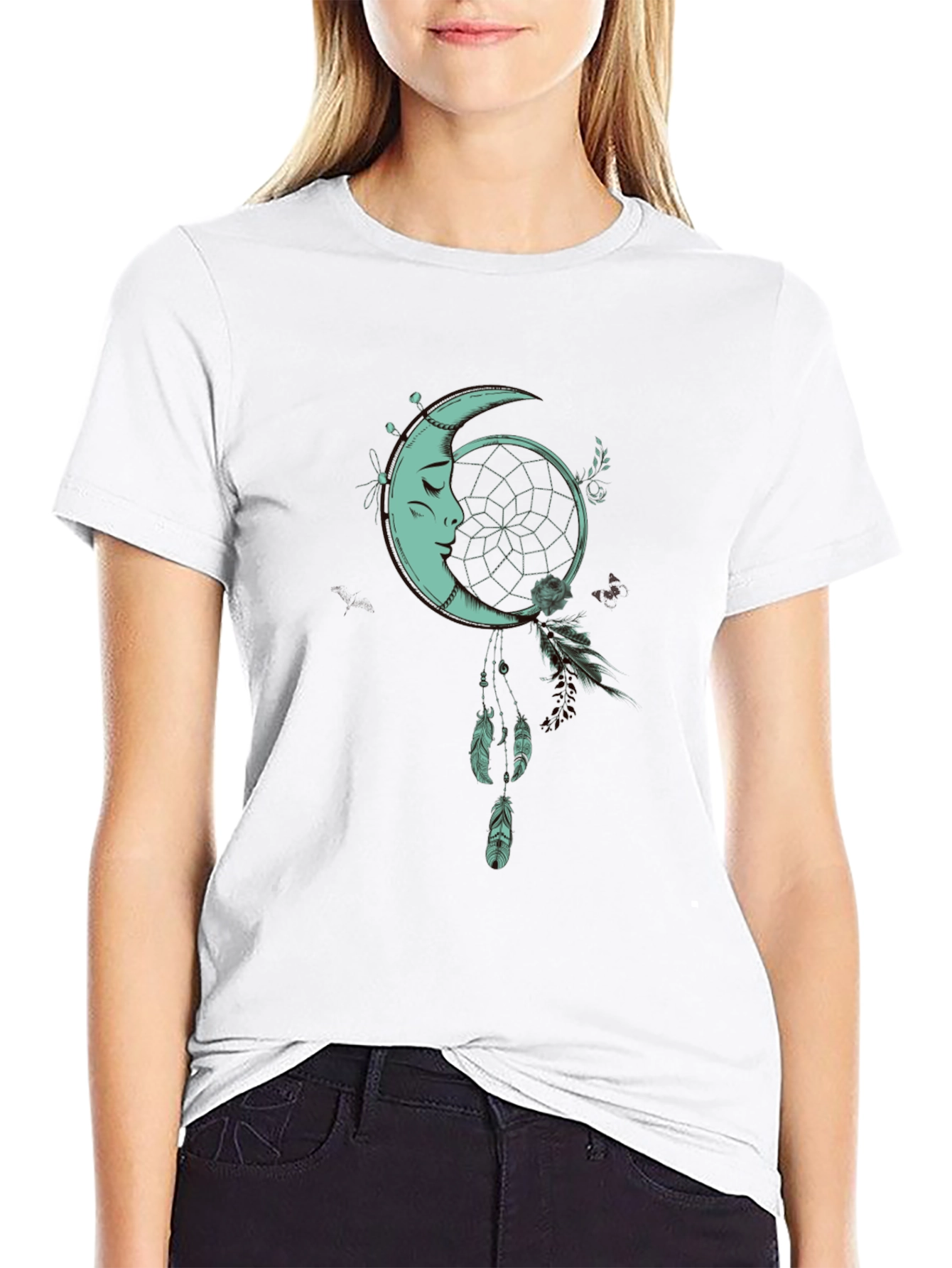 Moon Dreamcatcher Graphic Tee - Black Cotton Shirt