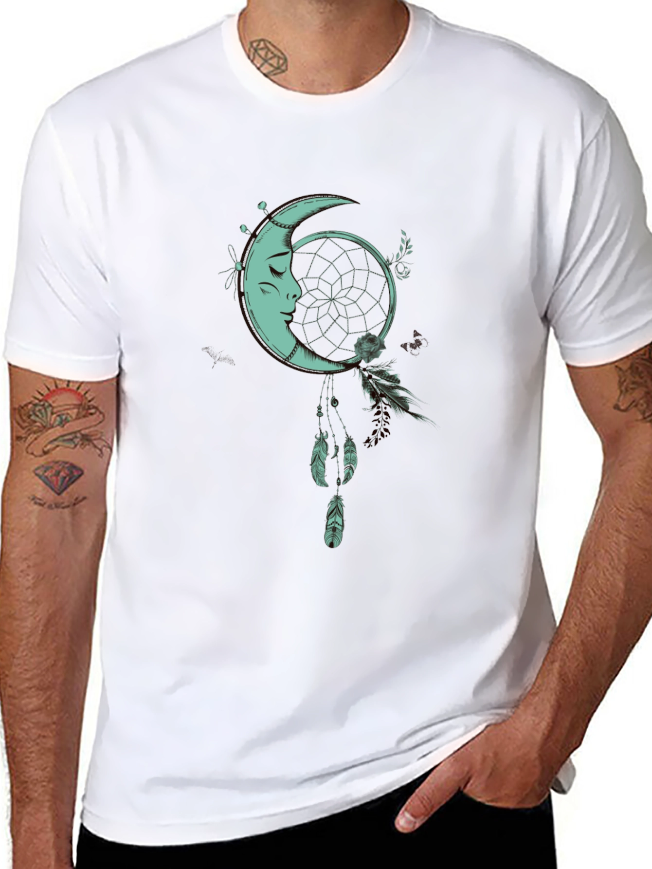 Moon Dreamcatcher Graphic Tee - Black Cotton Shirt
