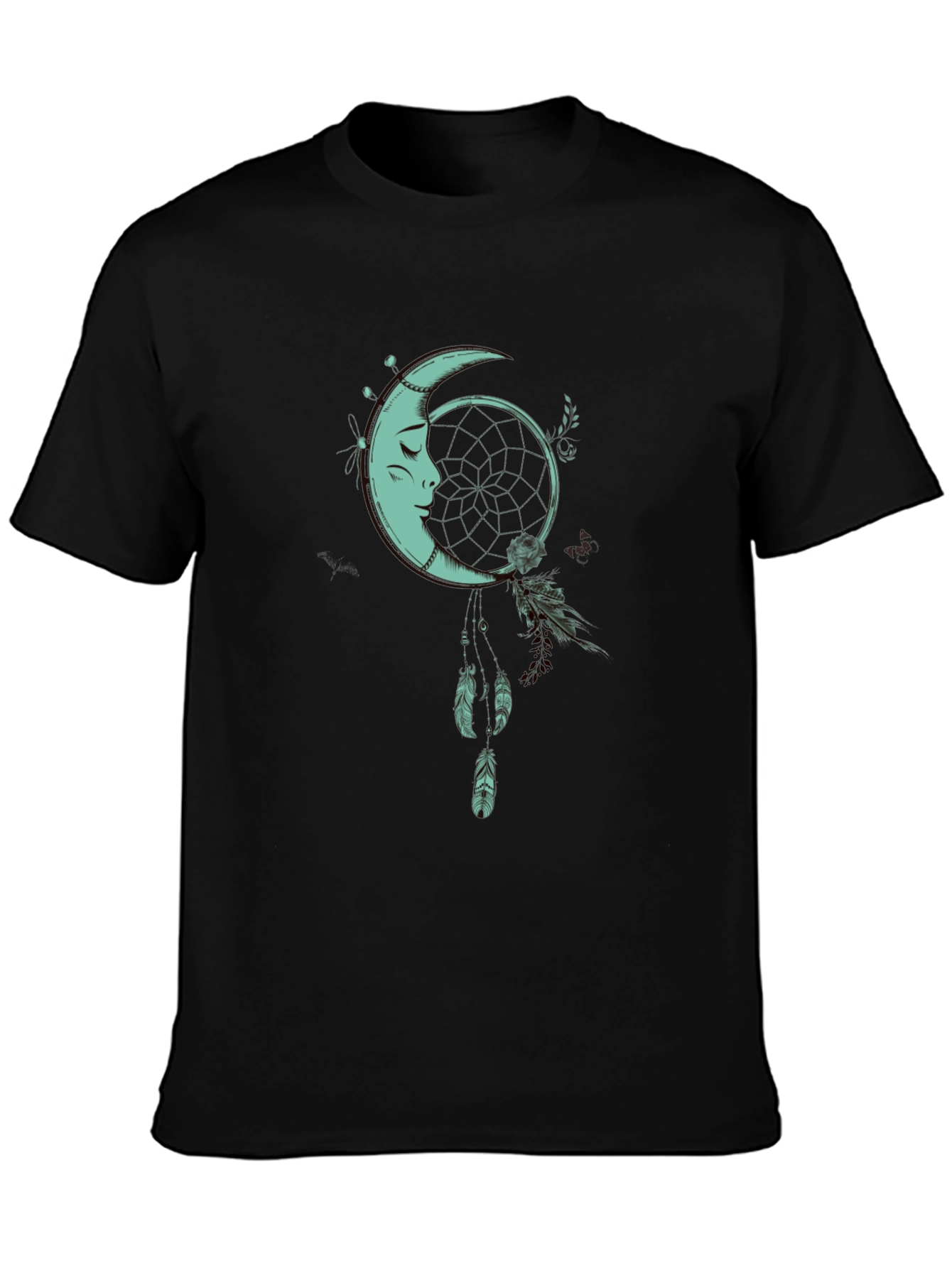 Moon Dreamcatcher Graphic Tee - Black Cotton Shirt