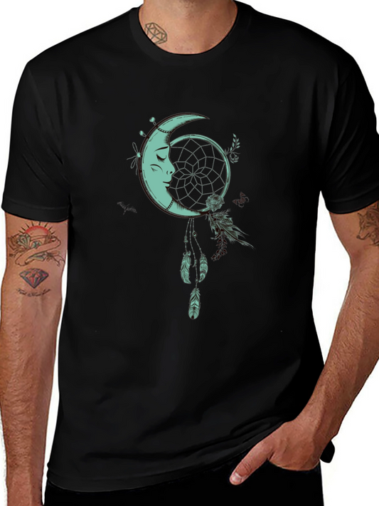 Moon Dreamcatcher Graphic Tee - Black Cotton Shirt