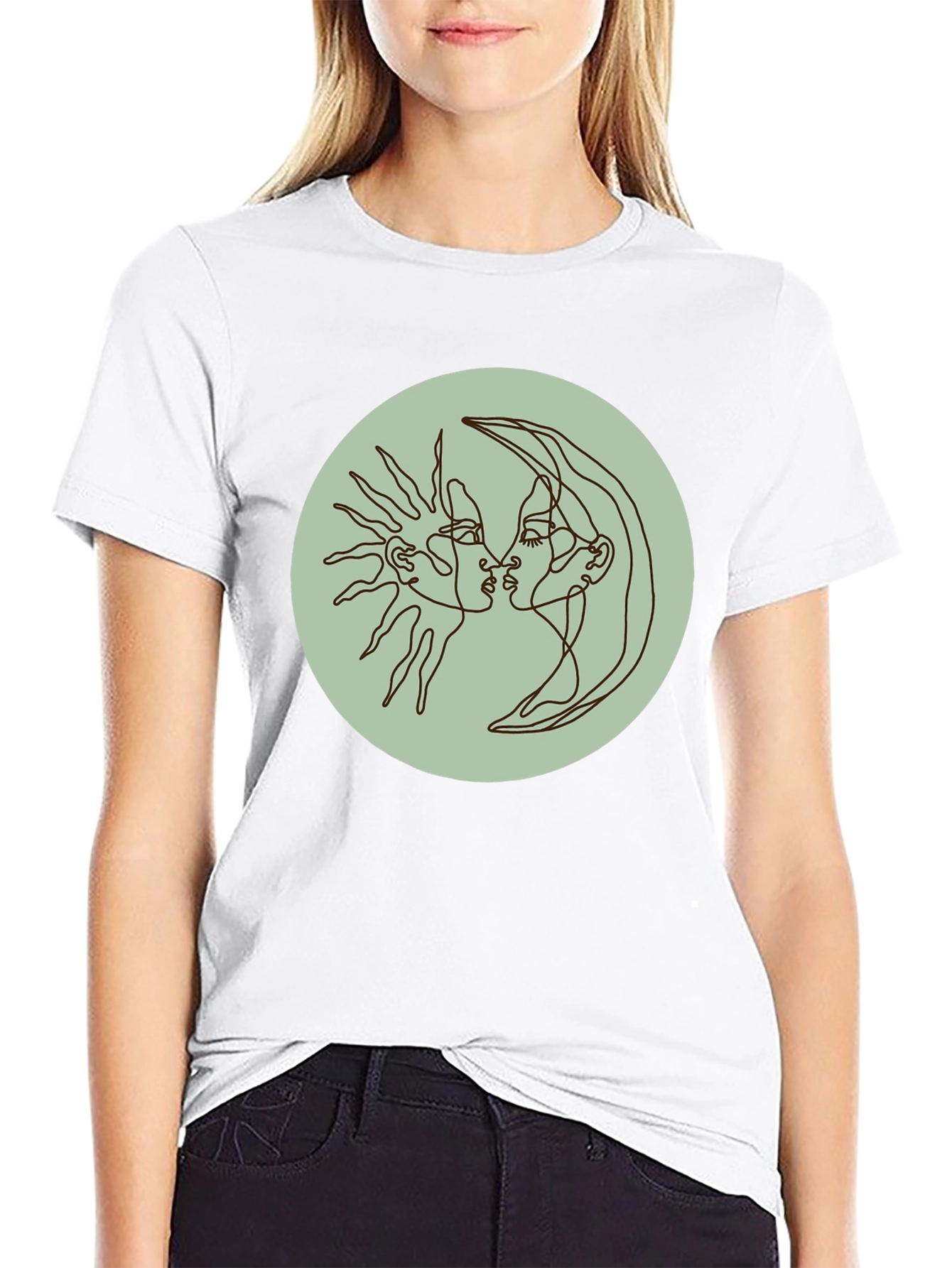 Sun and Moon Kiss T-Shirt - Celestial Line Art