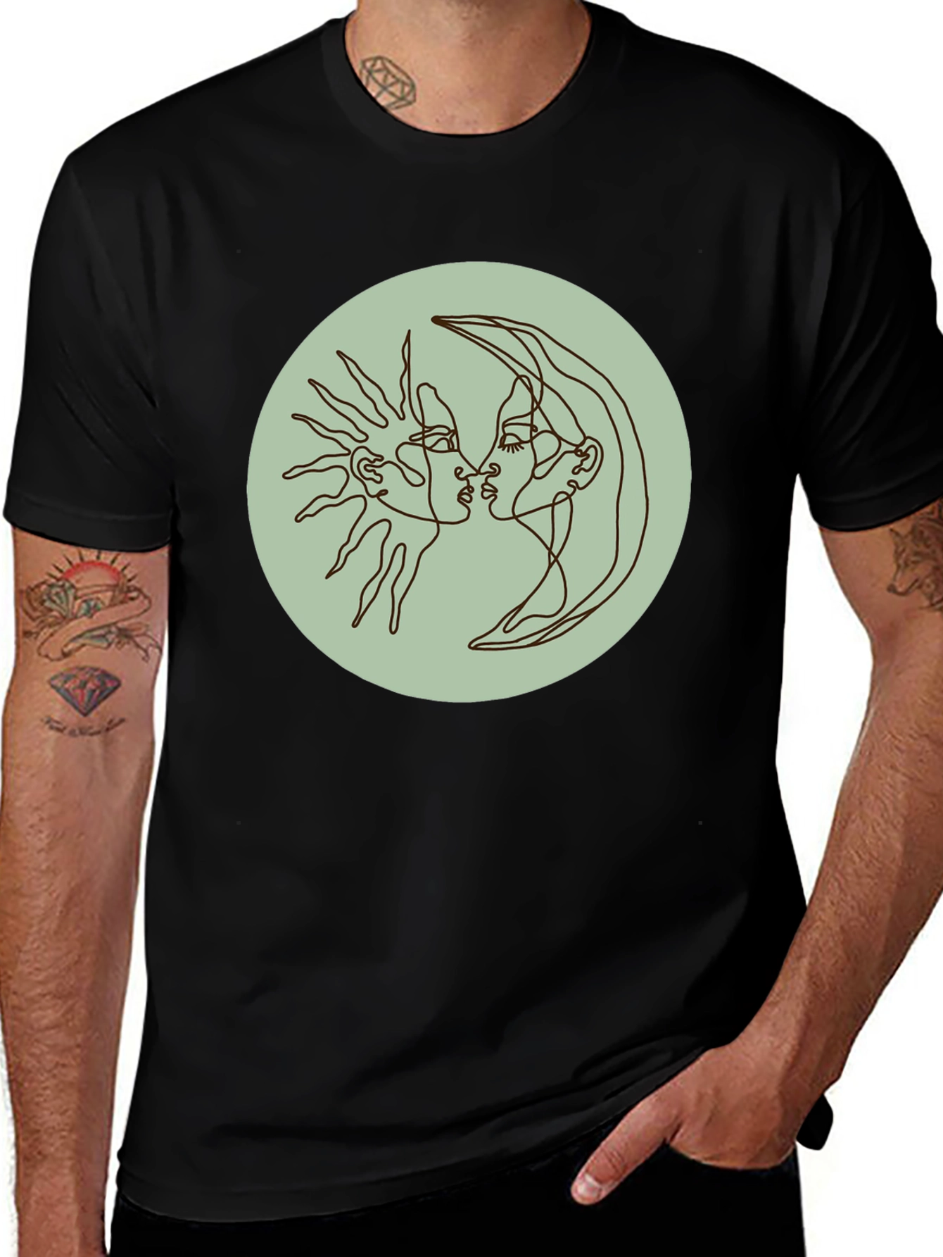 Sun and Moon Kiss T-Shirt - Celestial Line Art