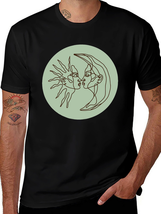 Sun and Moon Kiss T-Shirt - Celestial Line Art