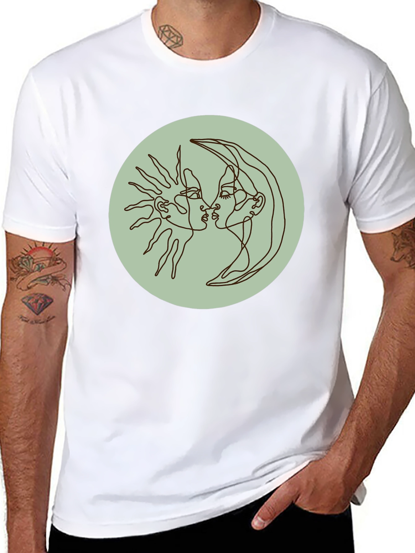 Sun and Moon Kiss T-Shirt - Celestial Line Art