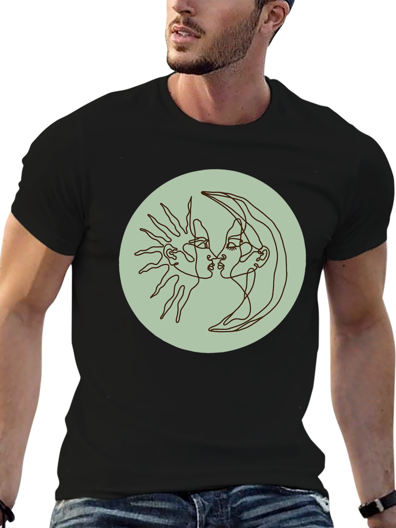 Sun and Moon Kiss T-Shirt - Celestial Line Art
