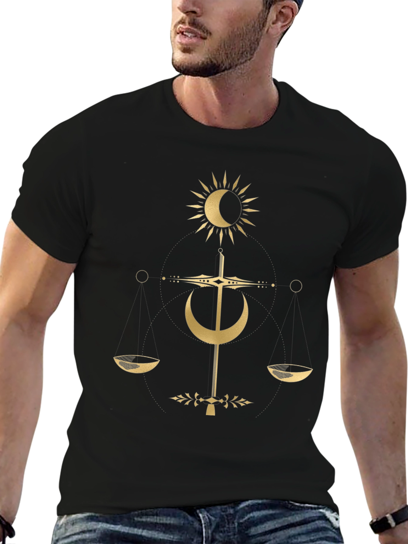 Mystical Balance T-Shirt - Celestial Gold Design