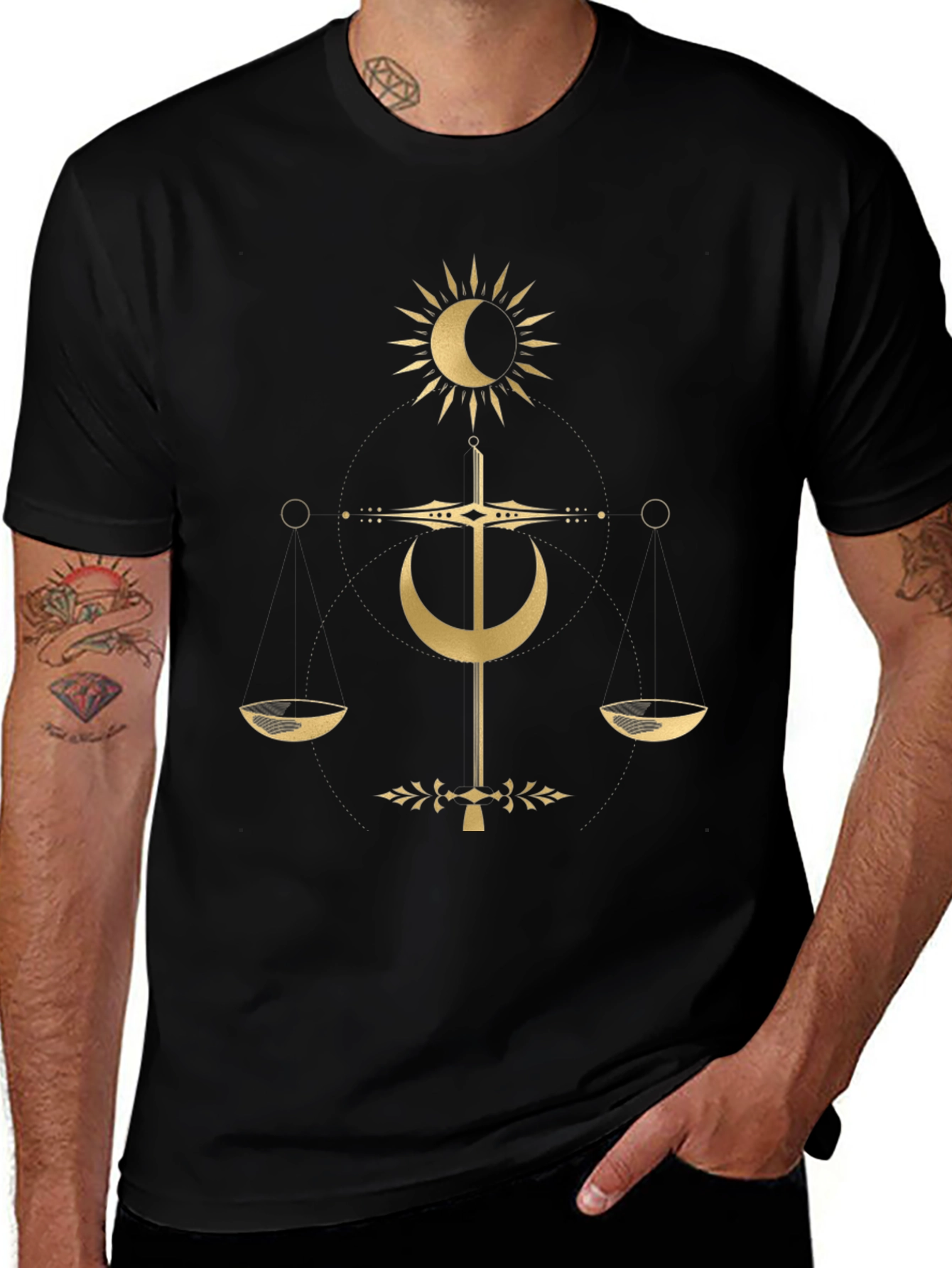 Mystical Balance T-Shirt - Celestial Gold Design