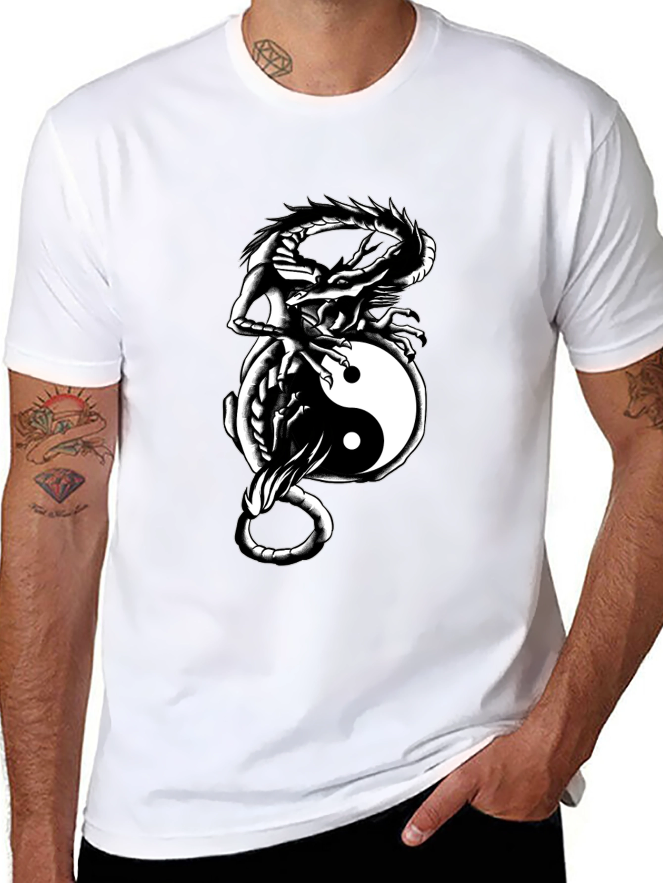 Yin Yang Dragon Graphic Tee - Black