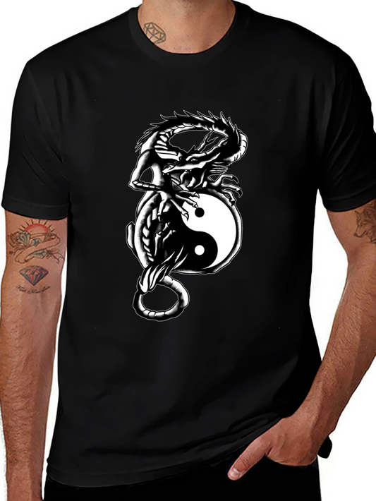 Yin Yang Dragon Graphic Tee - Black