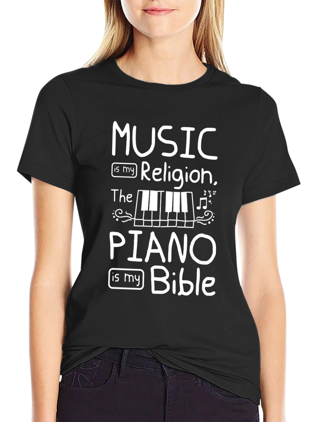 Music is My Religion Piano is My Bible T-Shirt