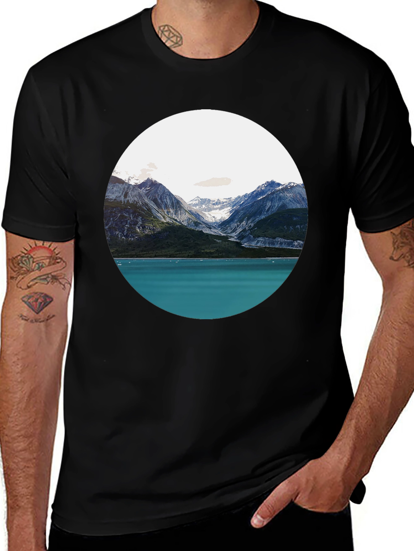 Scenic Mountain & Lake Graphic Tee - Black