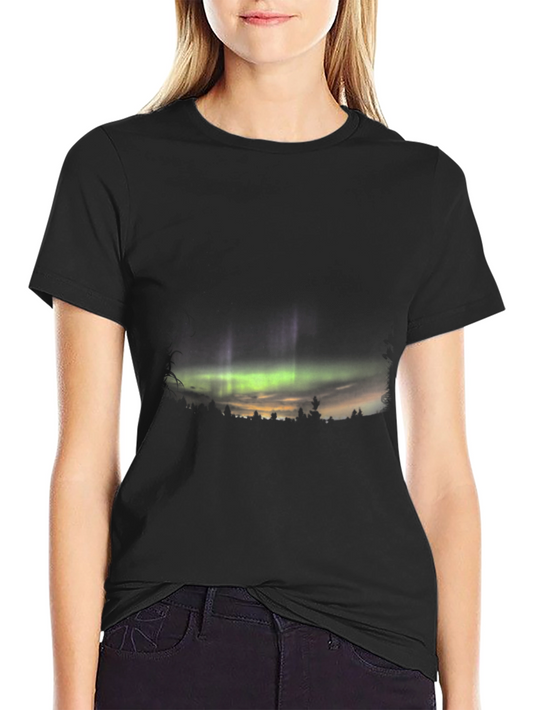 Aurora Borealis Graphic Print Black T-Shirt