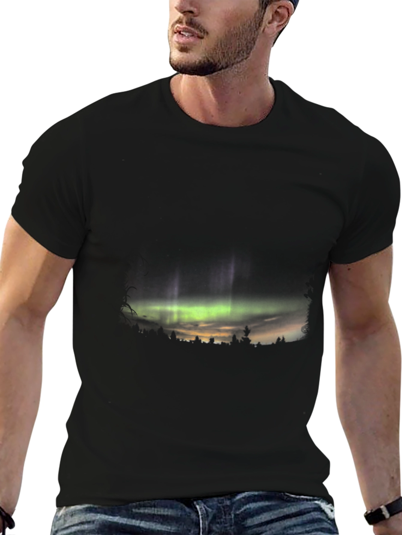 Aurora Borealis Graphic Print Black T-Shirt