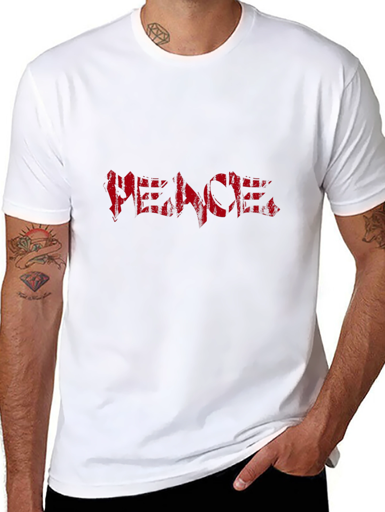 Black Graphic Tee - Red PEACE Print