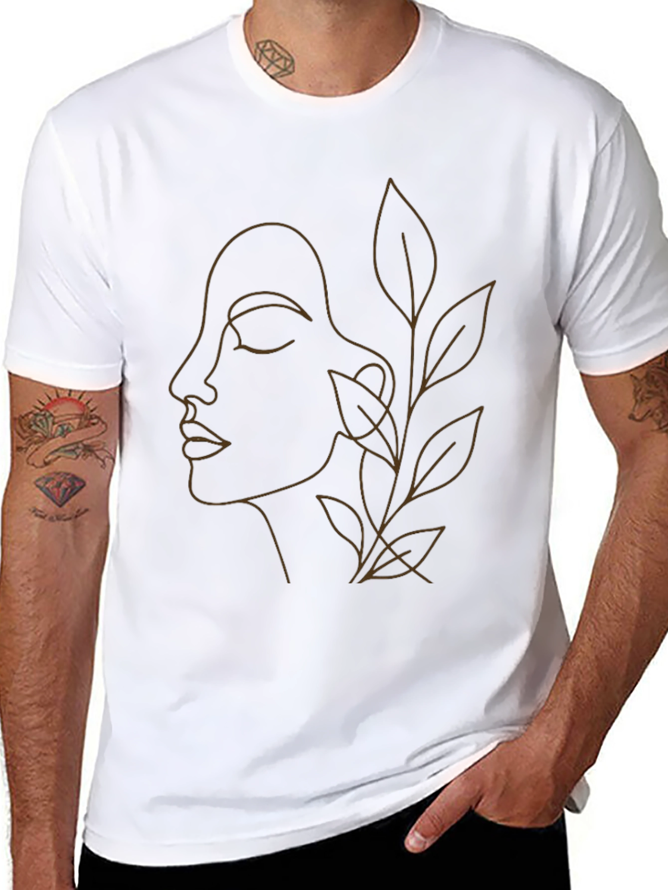 Minimalist Face & Leaves Graphic Tee
